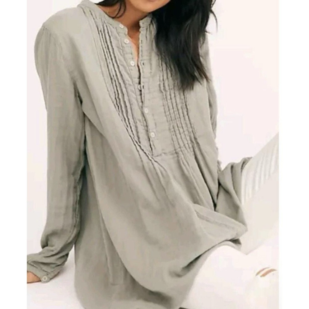 CP Shades X Free People Yoko Tunic Pin Tuck Sz Small Lagenlook Cotton Boho 7731